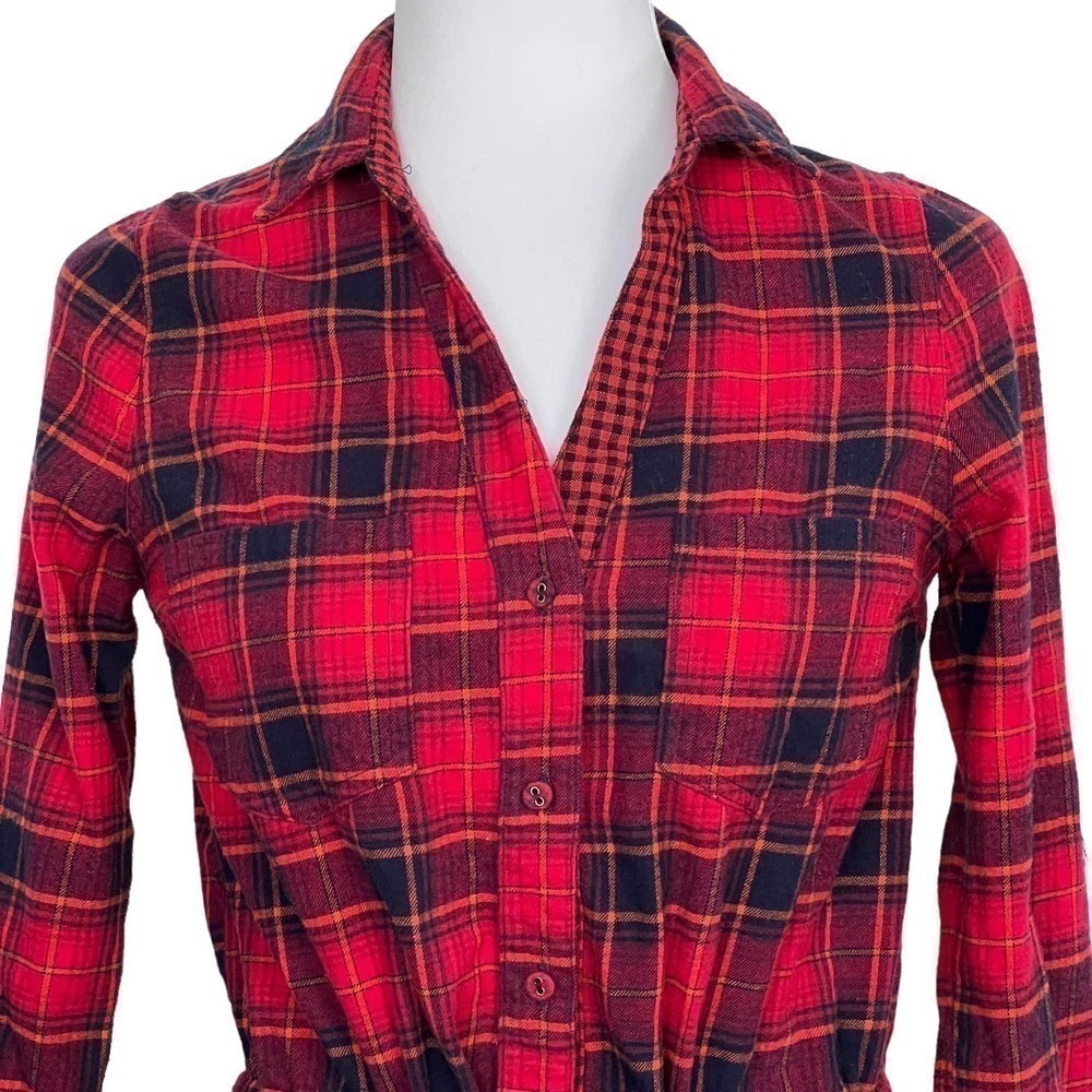 Skies Are Blue Flannel Dress Red Black Plaid‎ Long Sleeve Size XS - Picture 4 of 12